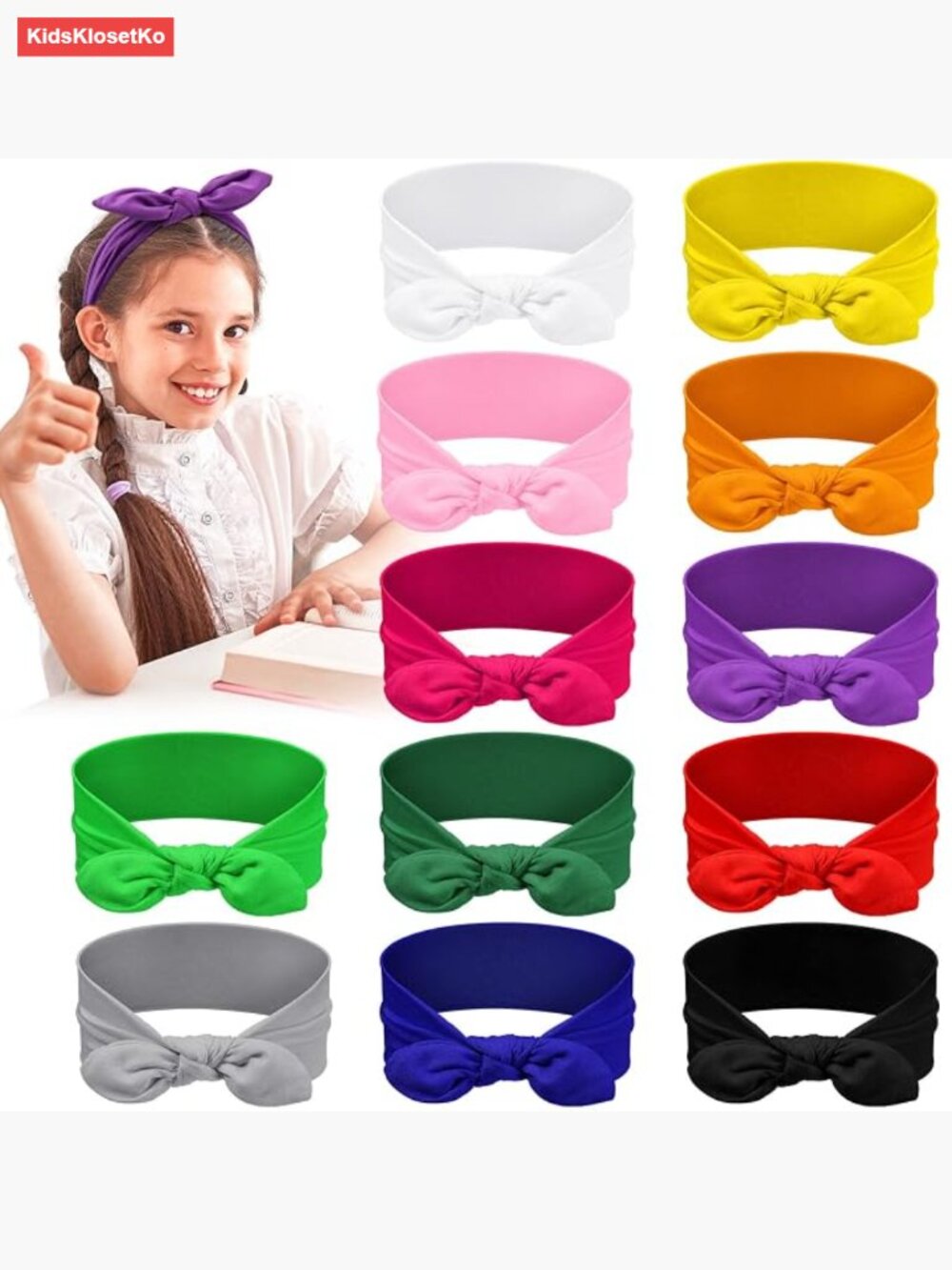 12 Pack Girls Stretchy Cloth Headbands Rabbit Ear Bow Hair Accessories